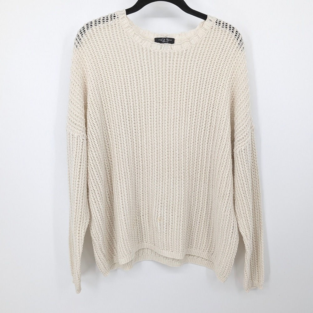 Rag & Bone Sweater Women Small Cream Open Knit Crewneck Pullover Neutral Boho